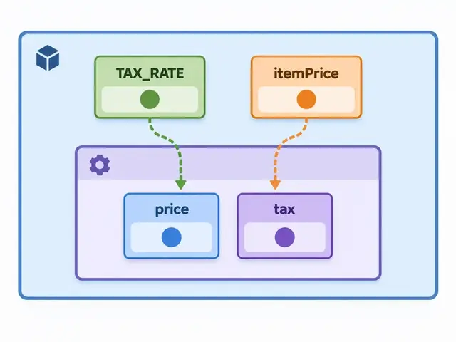 A wider module scope containing TAX_RATE and itemPrice around a local function scope containing price and tax.