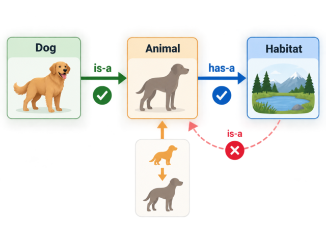 Dog shown as a valid Animal child while Habitat is shown as a separate has-a relationship.